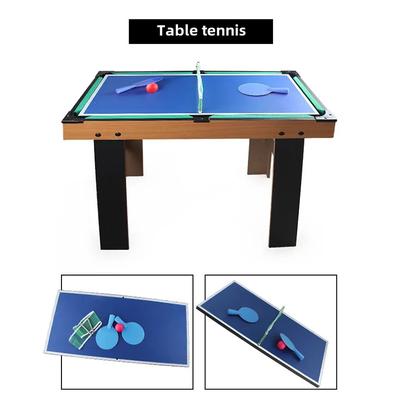 4-in-1 monipelipöytä, jossa pöytäjalkapallo, ilmakiekko, pöytätennis ja allas