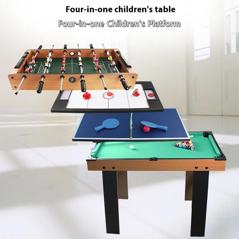 4-in-1 monipelipöytä, jossa pöytäjalkapallo, ilmakiekko, pöytätennis ja allas