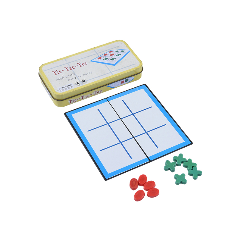 Kannettava klassinen Tic-Tac-Toe -setti metallisella säilytyskotelolla