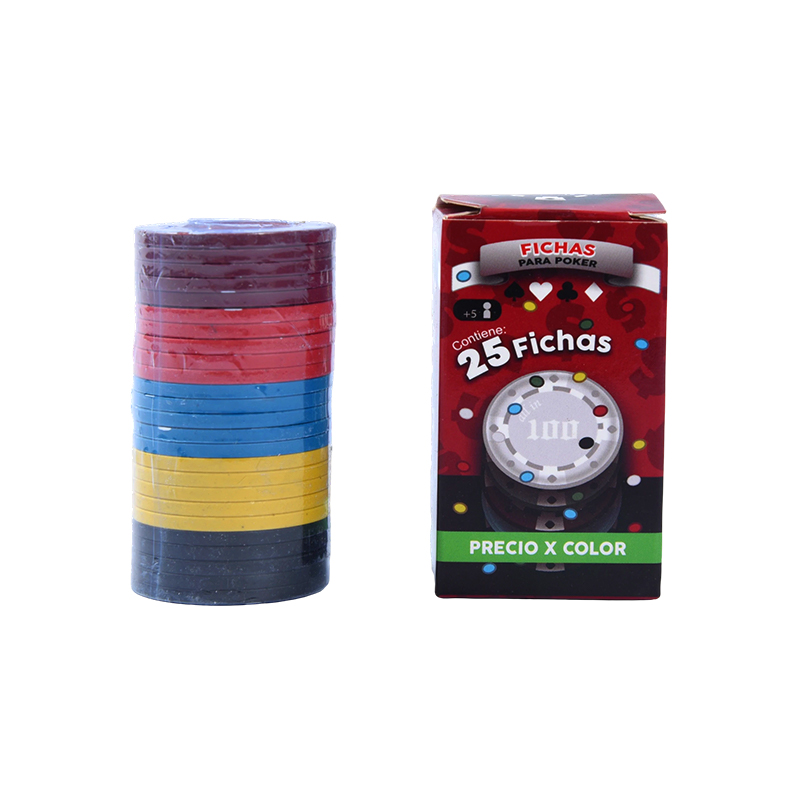 Värilliset pokerimerkit - 25-osaiset eri väriset pelimerkit pakkauslaatikossa
