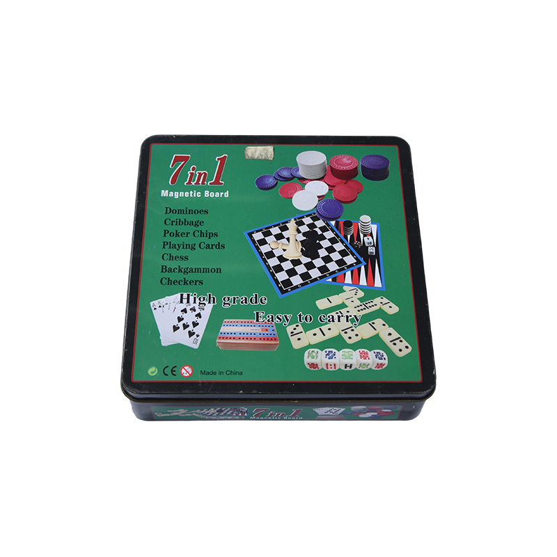 Metallinen peltikotelo 7-in-1 magneettinen lautapelisetti