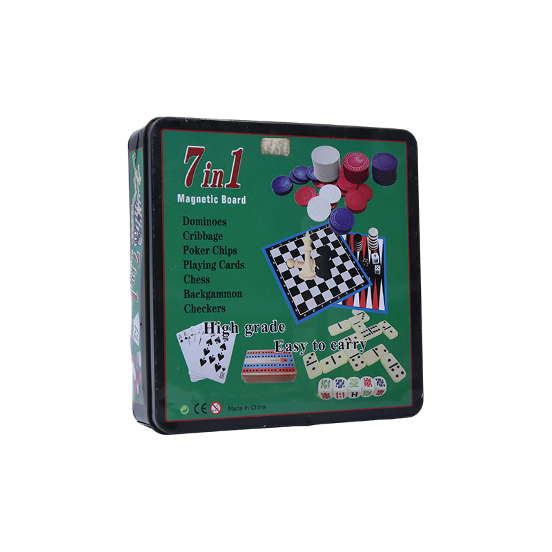 Metallinen peltikotelo 7-in-1 magneettinen lautapelisetti