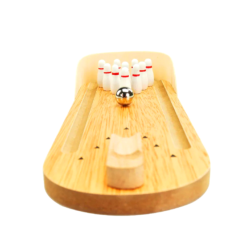 Kompakti puinen setti teräspallolla ja nastalla Mini Desktop Bowling Game