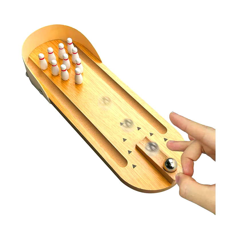 Kompakti puinen setti teräspallolla ja nastalla Mini Desktop Bowling Game
