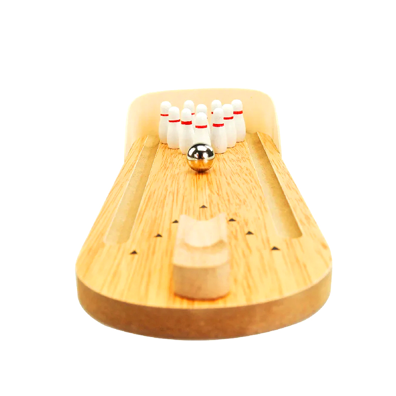 Kompakti puinen setti teräspallolla ja nastalla Mini Desktop Bowling Game