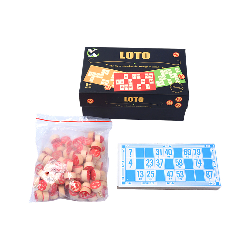 LOTO (bingo-tyylinen) pelisetti – Täydellinen rahakkeilla, korteilla ja säilytyslaatikolla